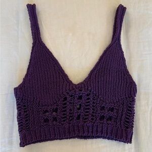Zara Deep Purple Knit Crochet Crop Top Camisole